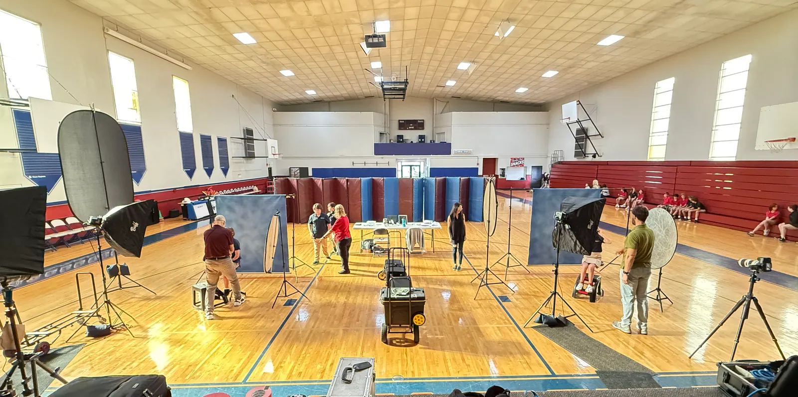 Moorman Photographics picture day set up in a school gym